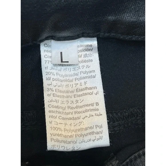 Black Coated Faux Leather High Rise Skinny Pants Double Button Stretch L - Picture 6 of 12